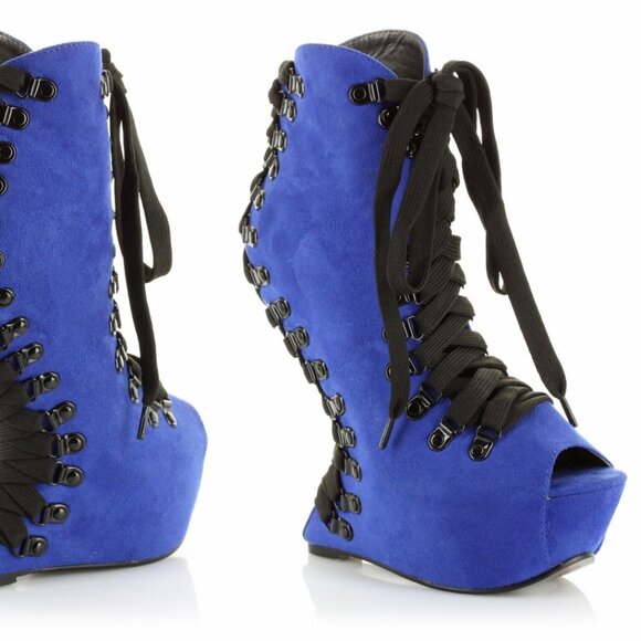 NIB RARE size 9 Bettie Page "Tina" Corset wedges in ROYAL BLUE - Picture 14 of 16